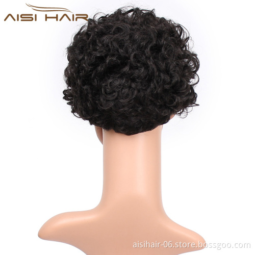 Aisi Hair Wholesale Afro Synthetic Wigs For Black Women Black Short Curly Cut Wig With Bangs Heat Resistant Fiber